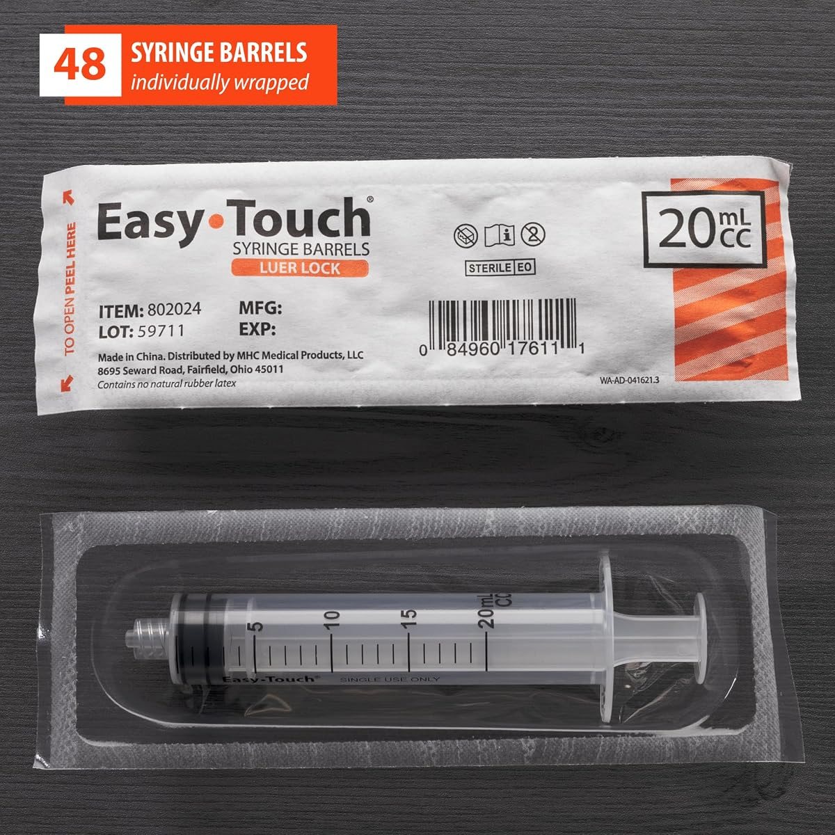EasyTouch Luer-Lock Syringe Barrel 20 mL, 48 Pack, view 4