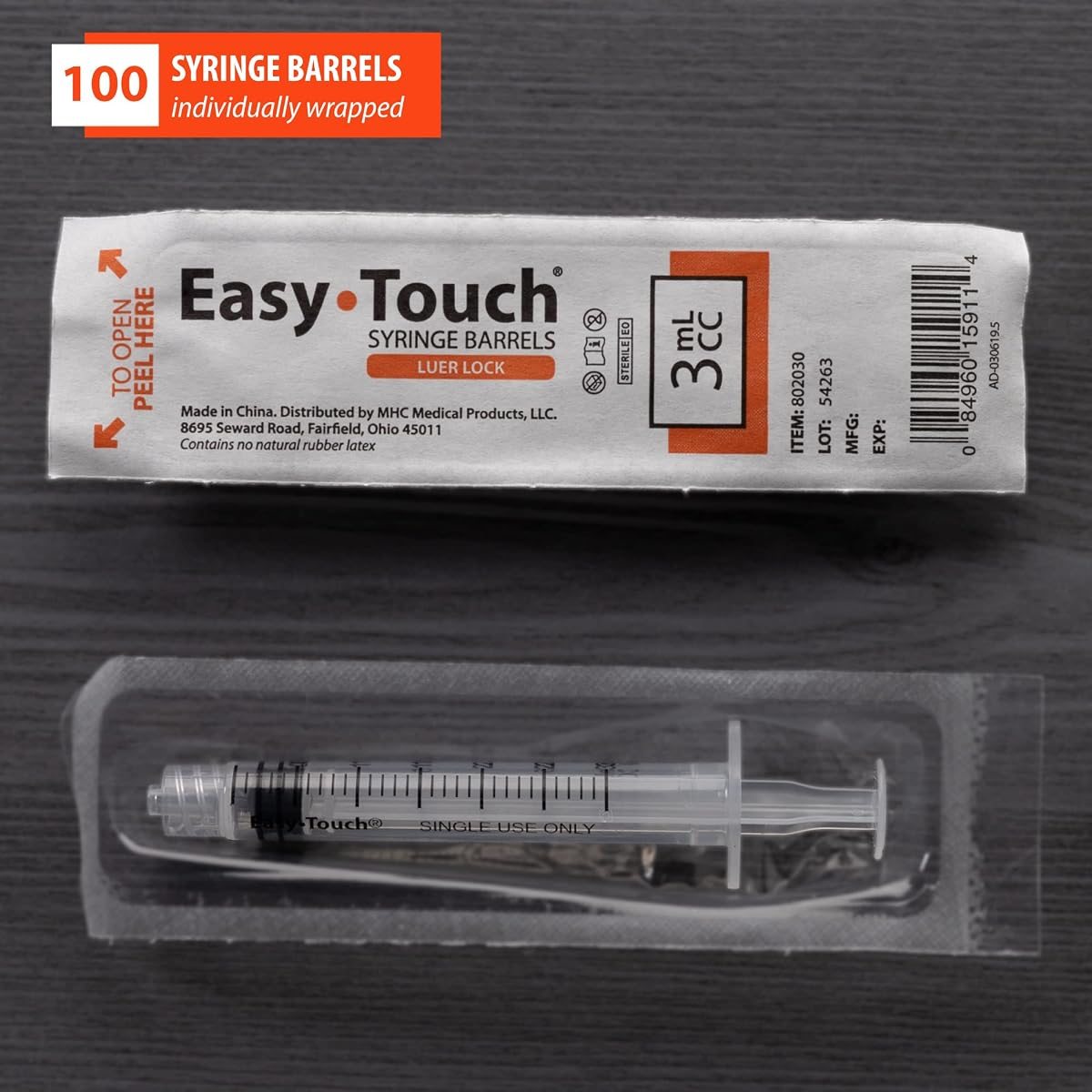 EasyTouch Luer-Lock Syringe Barrel 3 mL, 100 Pack, view 4