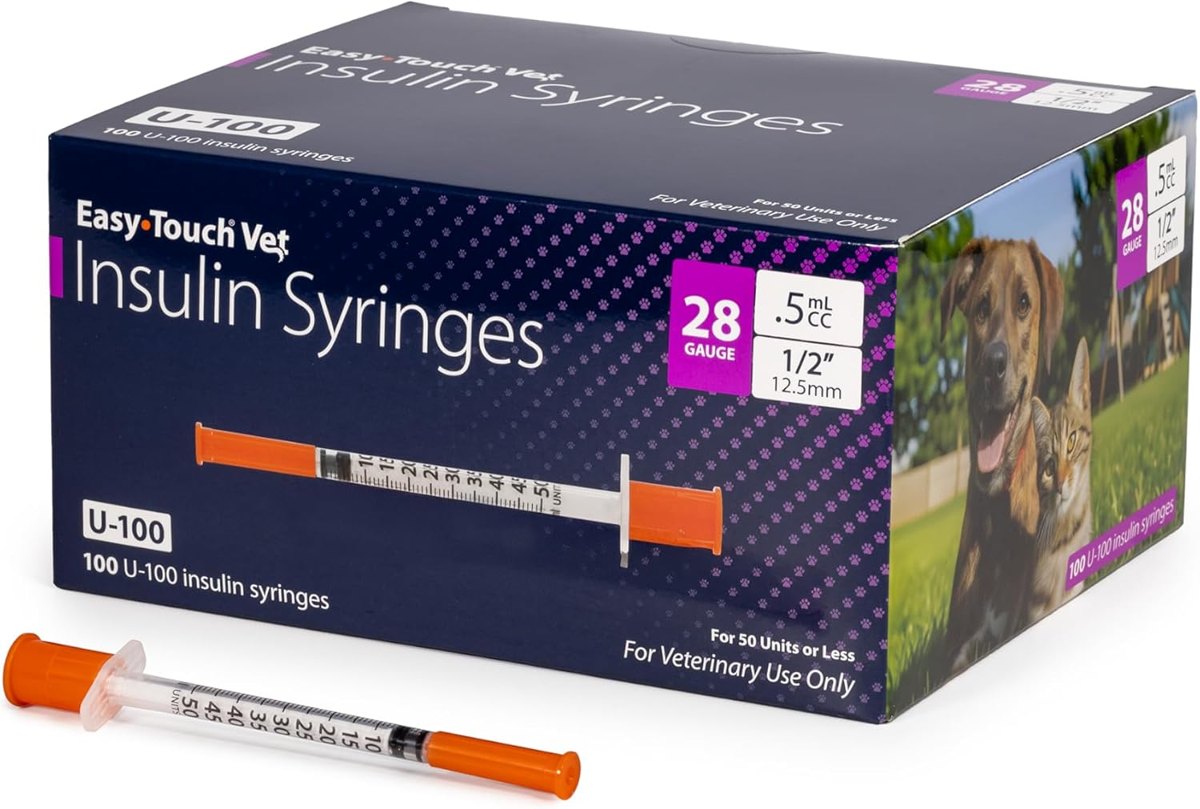 EasyTouch U-100 Pet Insulin Syringes 28G 0.5cc 1/2"